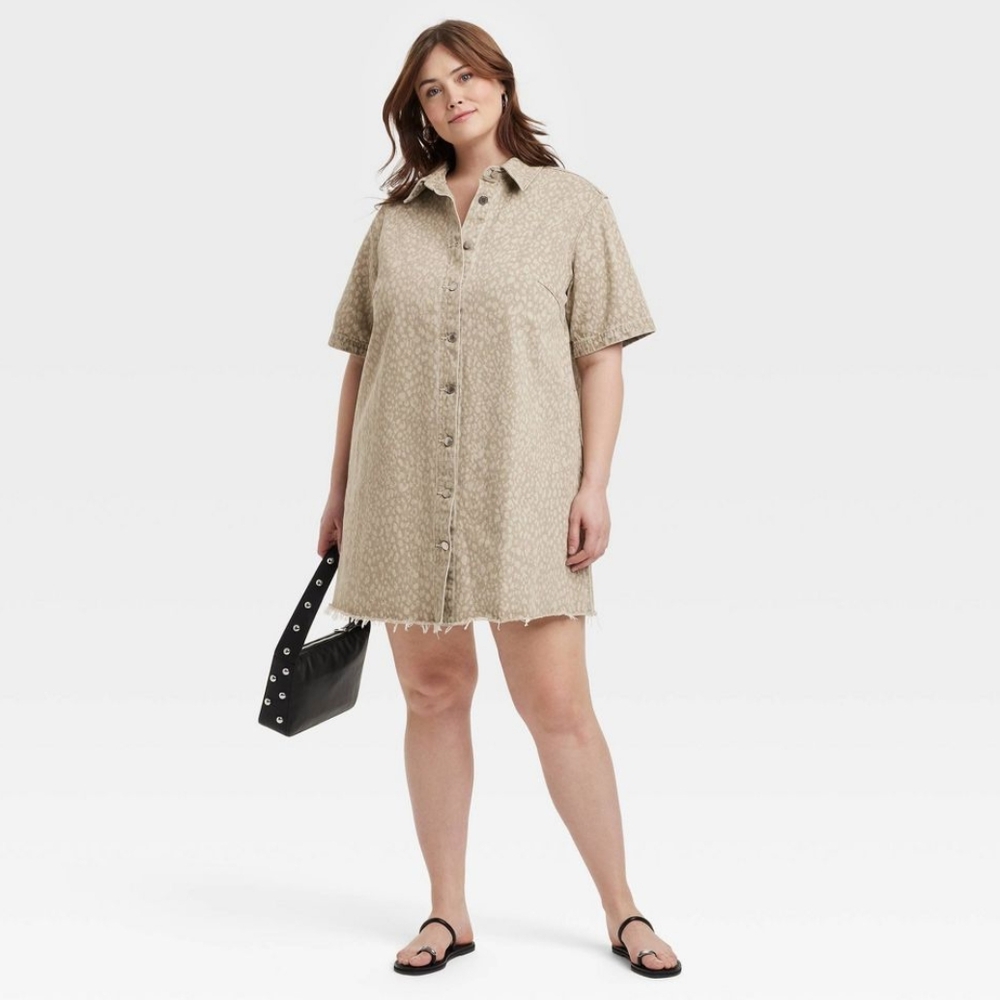 NWT Leopard Print Denim Mini Shirtdress Size XXL - Picture 3 of 6